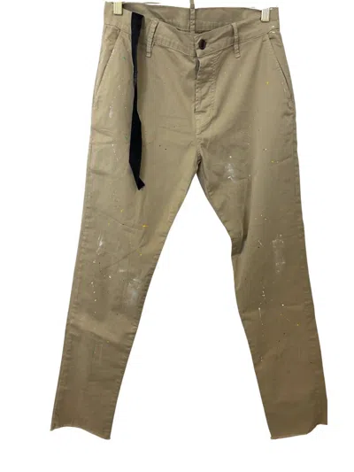 Maurizio Massimino Men's Straight Leg Pants With Paint Splatters In Khaki In Brown