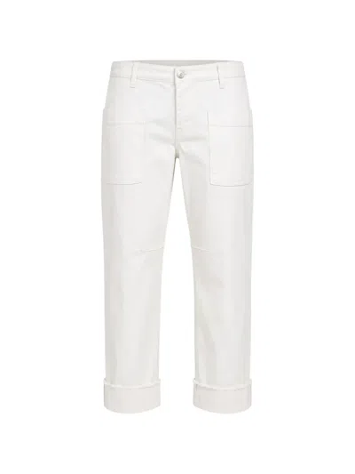Maurizio Massimino Patch-pocket Frayed-hem Jeans In White