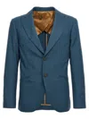 Maurizio Miri Blue Solid Notched Lapel Blazer In Blue