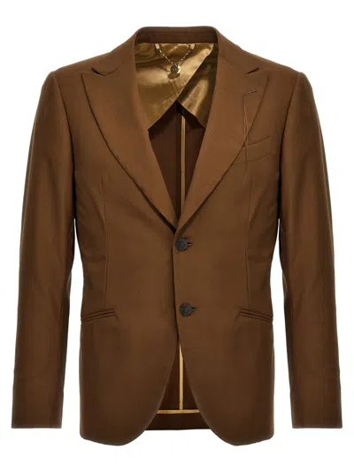 MAURIZIO MIRI BROWN SOLID NOTCHED LAPEL BLAZER
