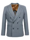 Maurizio Miri Double-breasted Silk Blend Blazer With Button Closure In Blue
