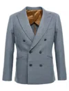 Maurizio Miri Double-breasted Silk Blend Blazer With Button Closure In Gray