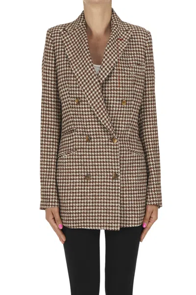 Maurizio Miri Grace Houndsthooth Print Blazer In Brown