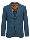 Maurizio Miri Blue Solid Notched Lapel Blazer In Blue