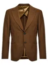 Maurizio Miri Brown Solid Notched Lapel Blazer In Gold