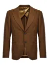 Maurizio Miri Brown Solid Notched Lapel Blazer In Marrón