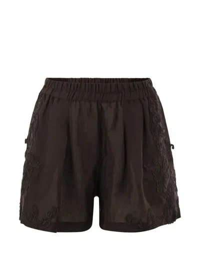 Maurizio Mykonos Embroidered Elasticated-waist Shorts In Brown