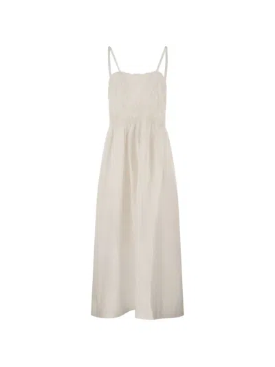 Maurizio Mykonos Embroidered Tiered Midi Dress In White