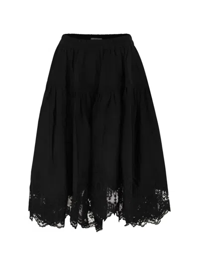 Maurizio Mykonos Linen And Rayon Midi Skirt With Embroidered Hem In Black