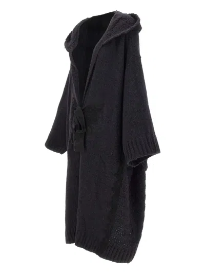 Maurizio Mykonos Hooded Embroidered Oversized Coat In Black