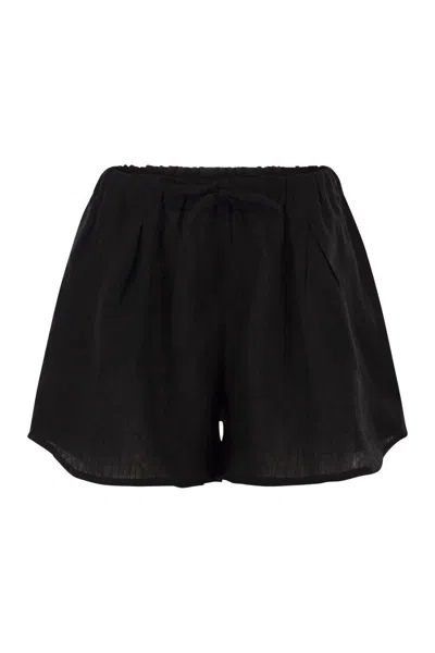 Maurizio Mykonos Inen Shorts With Elasticated Waistband And Drawstring In Black