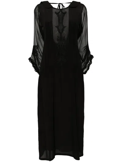 Maurizio Mykonos Lace-detail Low-back Midi Dress In 黑色
