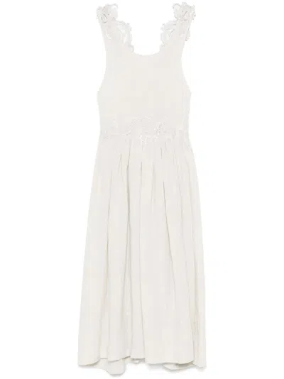 MAURIZIO MYKONOS LACE-DETAILED MIDI DRESS