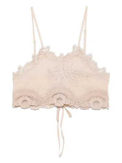 Maurizio Mykonos Lace-embellished Crop Top In Neutrals