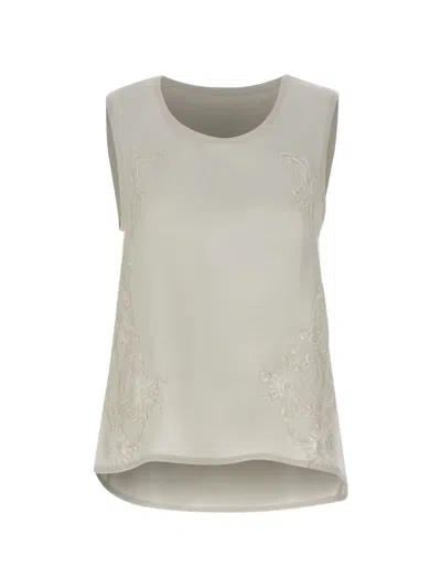 Maurizio Mykonos Lace-embroidered Sleeveless Blouse In Neutral