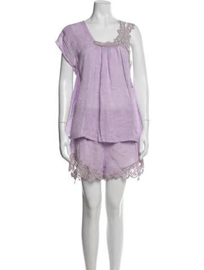 Pre-owned Maurizio Mykonos Linen Lace Pattern Short Set In Purple