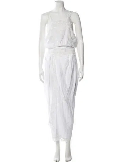 Pre-owned Maurizio Mykonos Linen Lace Trim Embellishment Skirt Set In White