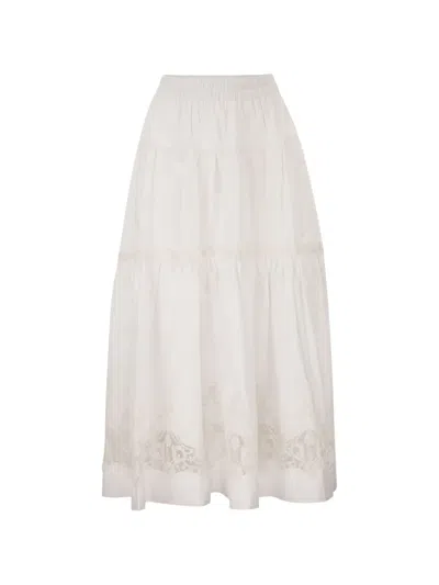 Maurizio Mykonos Tiered Embroidered Skirt In White