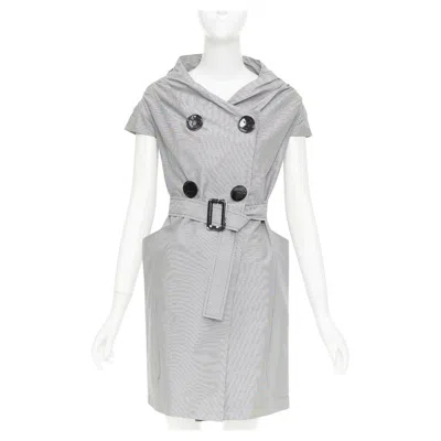 Pre-owned Maurizio Pecoraro Grey Check Cotton Double Breasted Belted Trench Dress It38 Xs In Gray