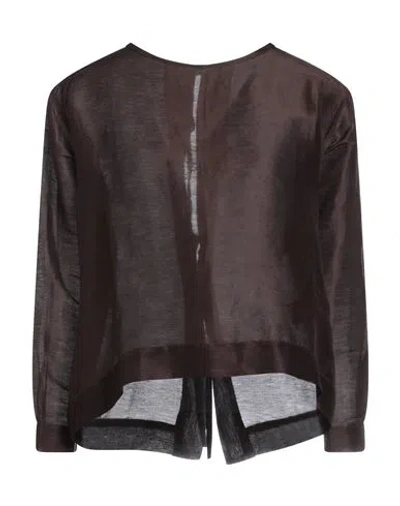Maurizio Woman Top Dark Brown Size Xs Linen, Silk
