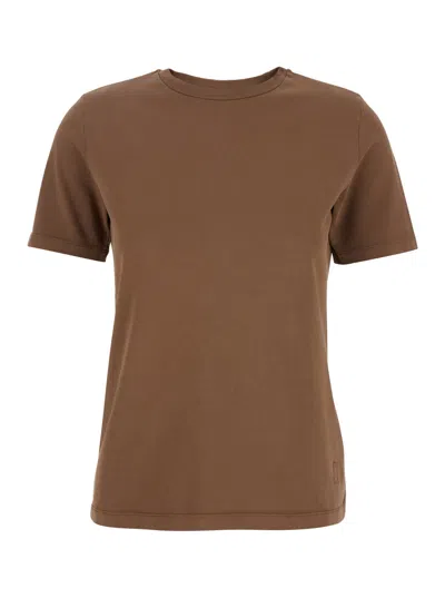 Mauro Grifoni Brown Crewneck T-shirt In Cotton Woman
