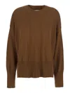 Mauro Grifoni Brown Crewneck Sweater With Ribbed Trims In Cotton Woman In Brown