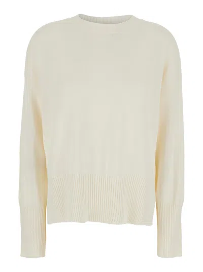 Mauro Grifoni White Crewneck Sweater With Ribbed Trims In Cotton Woman