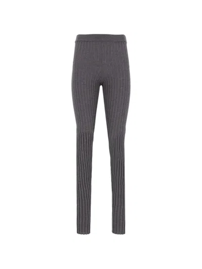 Mauro Grifoni Ribbed-knit Wool Leggings In Gray