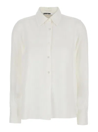 Mauro Grifoni White Shirt With Classic Collar In Linen Woman
