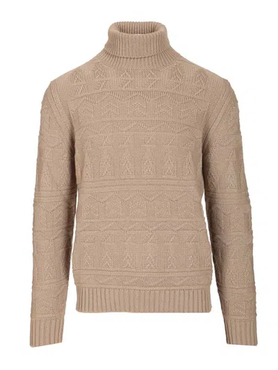 Mauro Ottaviani Collotalto Trecce 4 Fili Cashmere Knitwear Beige In Brown