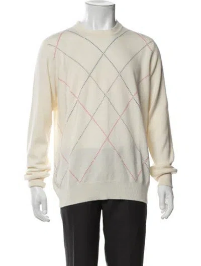 Pre-owned Maus & Hoffman Cashmere Plaid Print Pullover In White