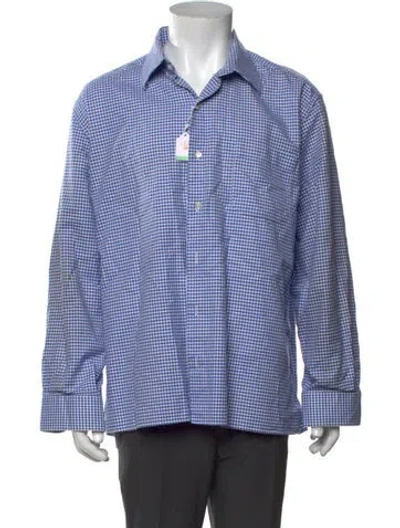 Pre-owned Maus & Hoffman Houndstooth Print Long Sleeve Dress Shirt In Blue
