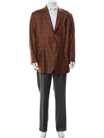 Pre-owned Maus & Hoffman Plaid Print Blazer In Brown