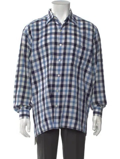 Pre-owned Maus & Hoffman Plaid Print Long Sleeve Dress Shirt In Blue