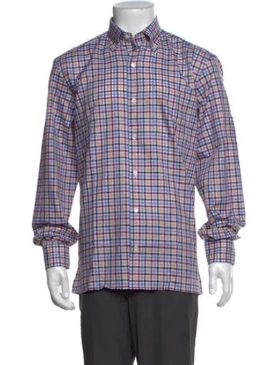 Pre-owned Maus & Hoffman Plaid Print Long Sleeve Dress Shirt In Neutrals