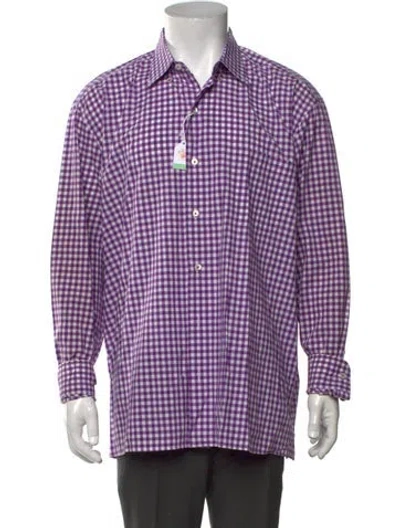 Pre-owned Maus & Hoffman Plaid Print Long Sleeve Dress Shirt In Purple