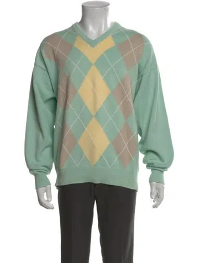 Pre-owned Maus & Hoffman Plaid Print V-neck Pullover In Green