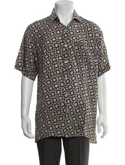 Pre-owned Maus & Hoffman Printed Short Sleeve Dress Shirt In Blue