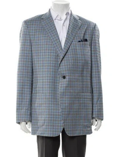 Pre-owned Maus & Hoffman Wool Plaid Print Overcoat In Blue