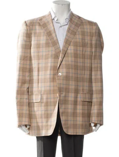 Pre-owned Maus & Hoffman Wool Plaid Print Sport Coat In Neutral