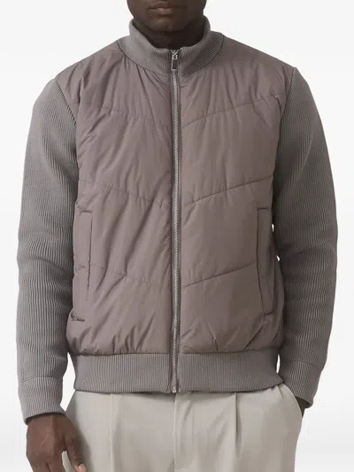 Mauvais Lamarck Quilted Knit-sleeve Jacket In Brown