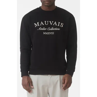 Mauvais Ricamo Regular Logo Crew Sweatshirt In Black