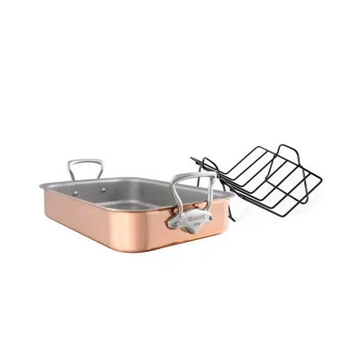 Mauviel M'150 S Copper Roasting Pan With Rack, Cast Stainless Steel Handles, 15.7 X 11.8-in
