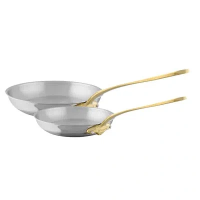 Mauviel M'cook B 2-piece Frying Pan Set With Brass Handles In Stainless Steel;brass
