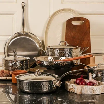 Mauviel M'elite Splayed Saute Pan With Dome Lid, Cast Stainless Steel Handles, 3.3-qt In Silver