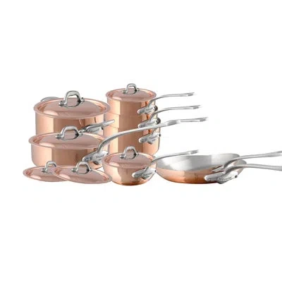 Mauviel M'heritage 150 S 14-piece Copper Cookware Set With Cast Stainless Steel Handles And Curved Lid In Stainless Steel;copper