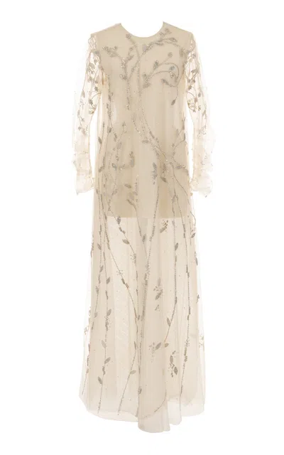 Mauzan Ruched Cotton Blend Caftan In Ivory
