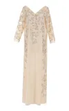 Mauzan Sheer Paneling Embroidered Caftan In White