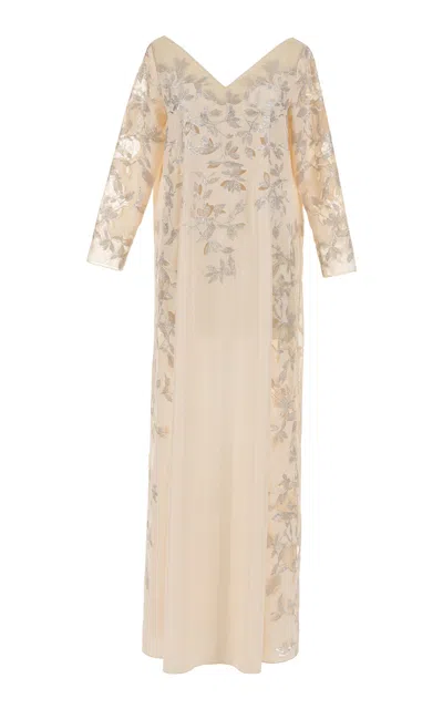Mauzan Sheer Paneling Embroidered Caftan In White