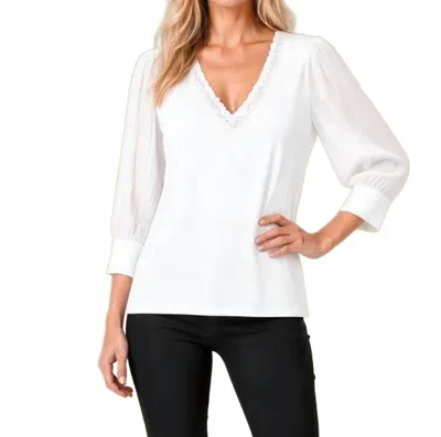 Maven West 3/4 Sleeve Mixed Media Top In Optic White